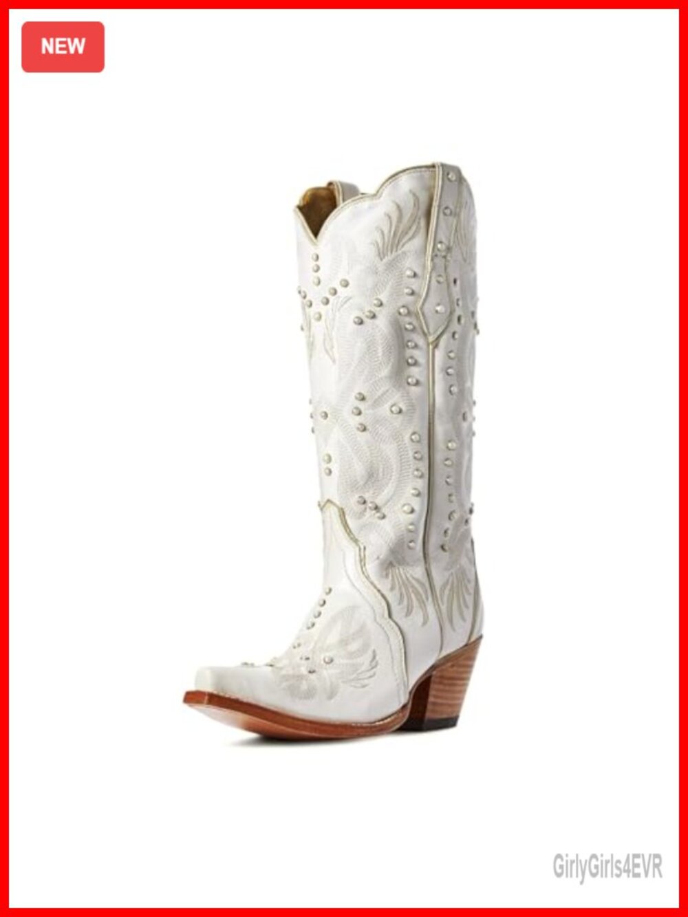 Faux Leather Pearl Cowboy Boots for Women, Pointed Toe Knee High Chunky Heel